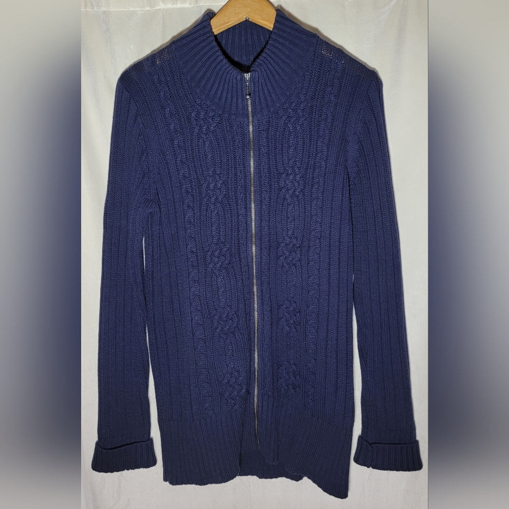 Cabela's Men's Cardigan Sweater size Large Full zip Cable knit  Navy Blue